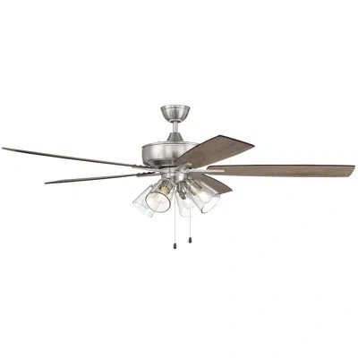 Craftmade 60" Super Pro 104 Clear 4 Light Kit 5 - Blade Standard Ceiling Fan With Pull Chain And Light Kit Inc In Brushed Polished Nickel,beige