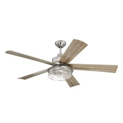 Craftmade Garrick 56" 5 - Blade Outdoor Led Standard Ceiling Fan With Remote Control And Light Kit Included In Brushed Polished Nickel