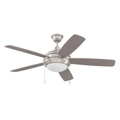 Craftmade Helios 52" 5 - Blade Led Standard Ceiling Fan With Pull Chain And Light Kit Included In Stainless Steel With Brushed Nickel Blad