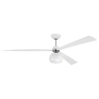 Craftmade Otto 60" Ceiling Fan W/3 Blades, Wi-fi & Led Light Kit In Brushed Nickel With White Blades