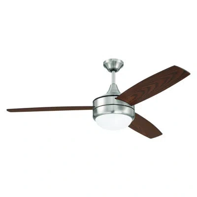 Craftmade Phaze Ii 52" Ceiling Fan With Led Lights & Wall Control In Brushed Nickel With Brown Wood Blades
