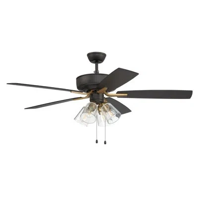 Craftmade Pro Plus Fan 52" 5 - Blade Led Standard Ceiling Fan With Pull Chain And Light Kit Included In Flat Black,satin Brass
