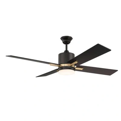 Craftmade Teana 52" 4 - Blade Led Standard Ceiling Fan With Remote Control And Light Kit Included In Flat Black,satin Brass