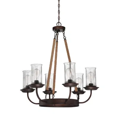 Craftmade Thornton 6 - Light Unique Wagon Wheel Chandelier With Rope Accents In Aged Bronze Brushed