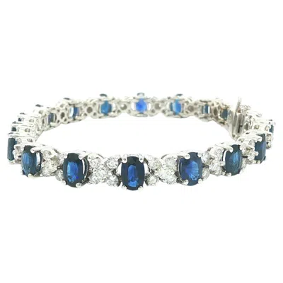 Pre-owned Craig Drake 18k White Gold 14.05ctw Blue Sapphire Diamond "xo" Line Bracelet
