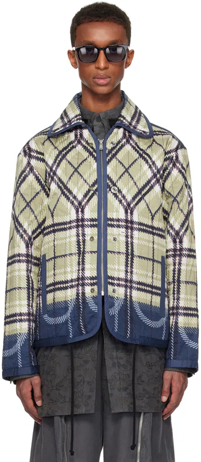 Craig Green Beige & Navy Quilted Plaid Fade Jacket In Beige Plaid