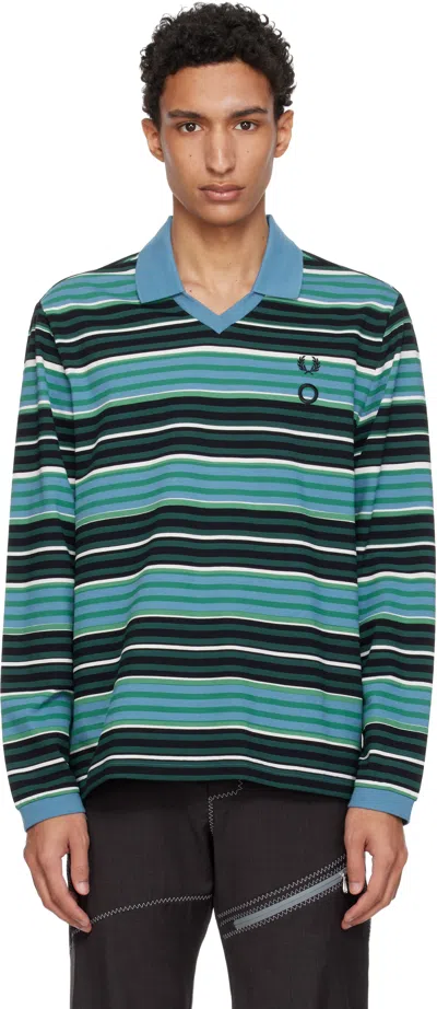 Craig Green Blue Fred Perry Edition Overprint Long Sleeve Henley Polo In Multi