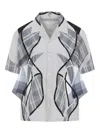 Craig Green Patchwork Blue Cotton Shirt With Bowling Collar In Gray