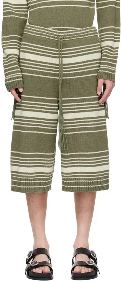 Craig Green Ssense Exclusive Green Shorts In Olive Mono Stripe