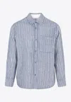 Craig Green Frayed-stripe Long-sleeved Shirt In Blue