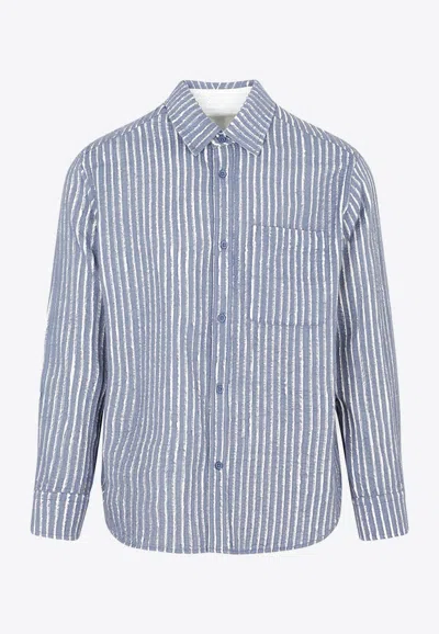 CRAIG GREEN FRAYED-STRIPE LONG-SLEEVED SHIRT