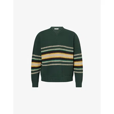 Craig Green Mens Green Multi Striped V-neck Cotton-blend Knit Jumper