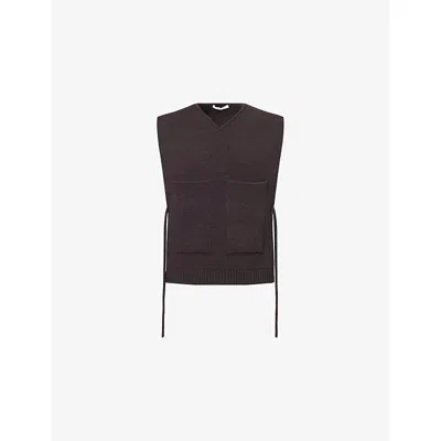Craig Green Mens Dark Brown V-neck Contrast-trim Knitted Vest