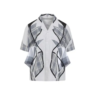 Craig Green Patchwork Blue Cotton Shirt With Bowling Collar In Multi