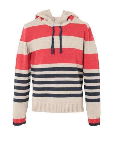 CRAIG GREEN CRAIG GREEN RED LANDSCAPE STRIPE HOODED SWEATER WITH FRINGE DETAIL