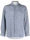 Craig Green Frayed-stripe Long-sleeved Shirt In Blue