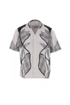 Craig Green Patchwork Blue Cotton Shirt With Bowling Collar In Blue Mix