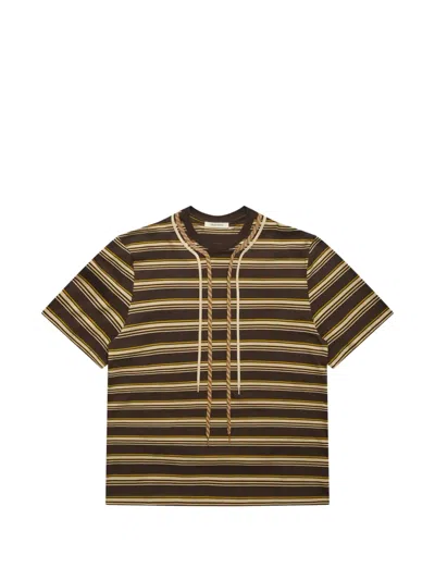 Craig Green Striped-pattern Rope-detail T-shirt In Brown