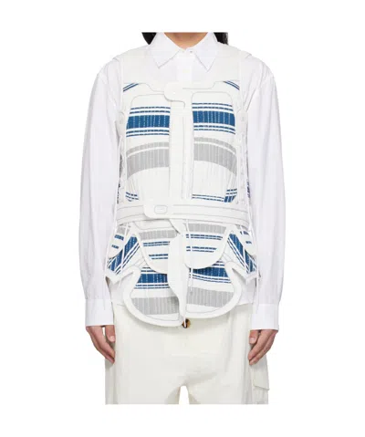 CRAIG GREEN WHITE  NAVY HAND-EMBROIDERED HARNESS VEST