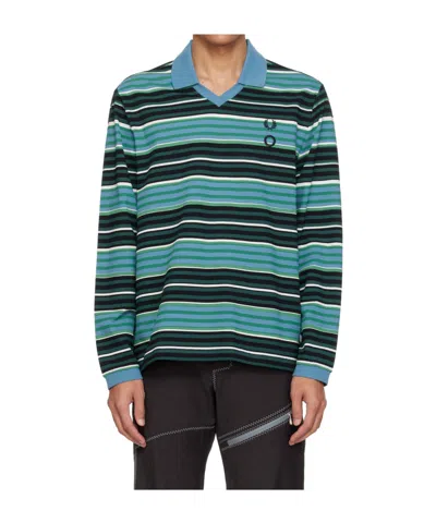 Craig Green Blue Fred Perry Edition Overprint Long Sleeve Henley Polo In Multi