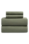Crane Air Zen Crinkled Cotton Gauze 4-piece Sheet Set In Green