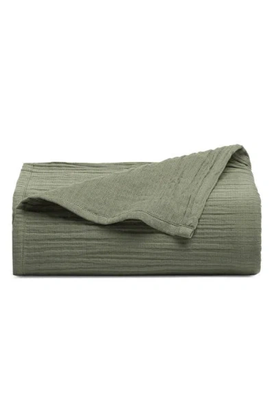 Crane Air Zen Crinkled Cotton Gauze Flat Sheet In Green