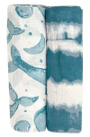 Crane Baby 2-pack Assorted Swaddle Blankets In Blue/white