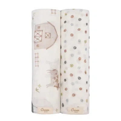 Crane Baby 2-pc. Tractor/dot Swaddle Set In Beige