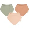 Crane Baby Kids'  3-pack Cotton Muslin Bandana Baby Bibs In Green/pink Multi