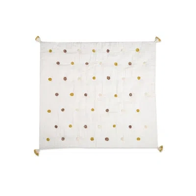 Crane Baby 36" X 36" Pom Pom Baby Blanket, White And Brown, By