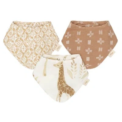 Crane Baby 3pc. Muslin Bib Set - Kendi Collection In Brown