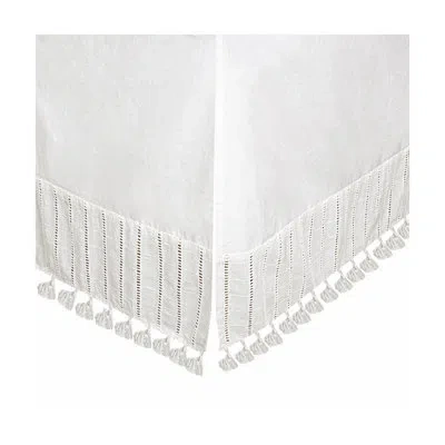 Crane Baby Boho Crib Skirt, With Ruffle And Embroidery, 100% Cotton Off-white,