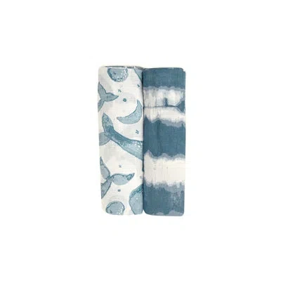 Crane Baby Caspian 2-pack 100% Cotton Swaddle, Whale Pattern By  In Blue;white