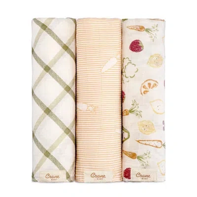 Crane Baby Clementine Cotton Muslin Swaddle Blanket Set (veggies, Set Of 3) In Multi