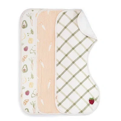 Crane Baby Clementine Fruits & Veggies Cotton Burp Cloth Set In Multi