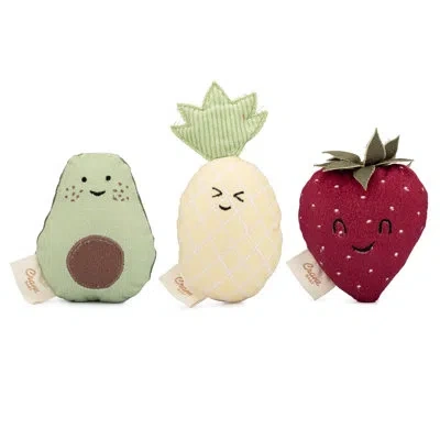 Crane Baby Clementine Fruits & Veggies Soft Plush Rattle Set (3 Pack) In Black