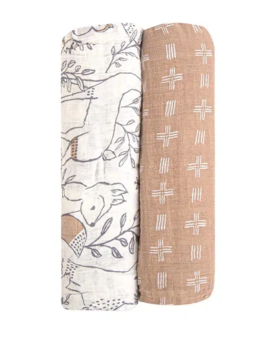 Crane Baby Copper Dash & Ezra Print Swaddle Wraps, 2 Pack - Ages 0-36 Months In Beige