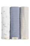 Crane Baby Cove 3-pack Assorted Cotton Swaddle Blankets In Blue