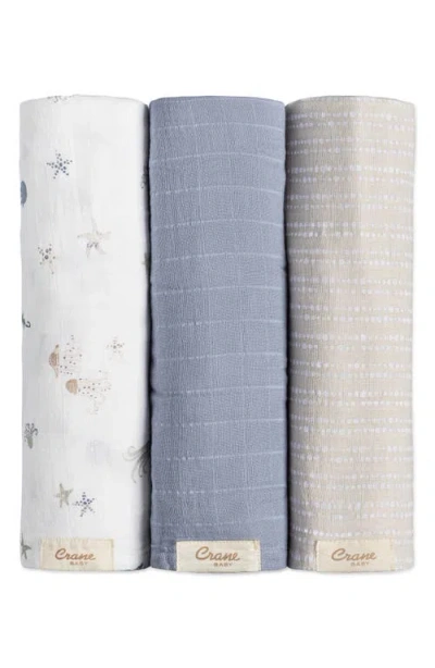 Crane Baby Cove 3-pack Assorted Cotton Swaddle Blankets In Sea Life