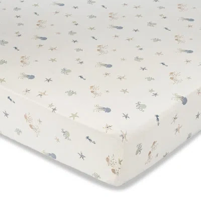 Crane Baby Cove Fitted Crib Sheet (sea Life) In White;blue
