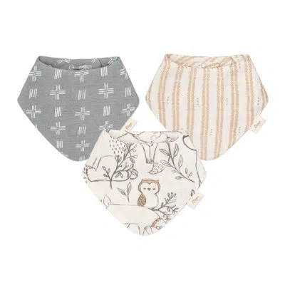 Crane Baby Ezra  3pc. Muslin Bib Set In Blue;beige;pink