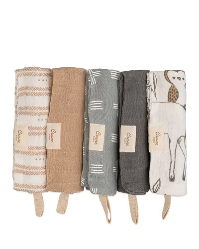 Crane Baby Ezra Woodland Animal Washcloths, 5 Pack In Beige