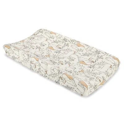 Crane Baby Ezra Woodland Animals Change Pad Cover, Fits Standard Size, 32" L, Gender Neutral,  In White