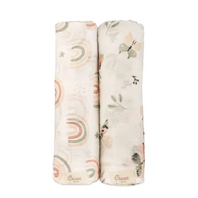 Crane Baby Parker 2-pc. Swaddle Set (butterfly/rainbow) In Beige