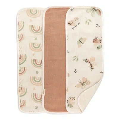 Crane Baby Parker 3-pc. Baby Burp Cloth Set (rainbow/butterfly) In Beige