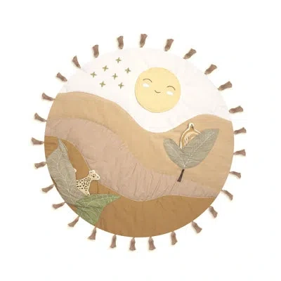Crane Baby Polyester Activity Mat, Interactive Mirror, Plush Toys, Safari Themed Playmat In Brown;white