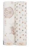 Crane Baby Tractor Assorted 2-pack Cotton Muslin Swaddles In White