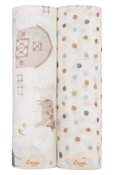 Crane Baby Tractor Assorted 2-pack Cotton Muslin Swaddles In White