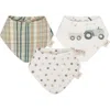 Crane Baby Tractor Assorted 3-pack Cotton Bibs Set In Green