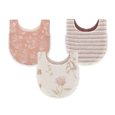 Crane Baby Violet Floral Cotton Baby Bib Set (3 Pack) In Pink